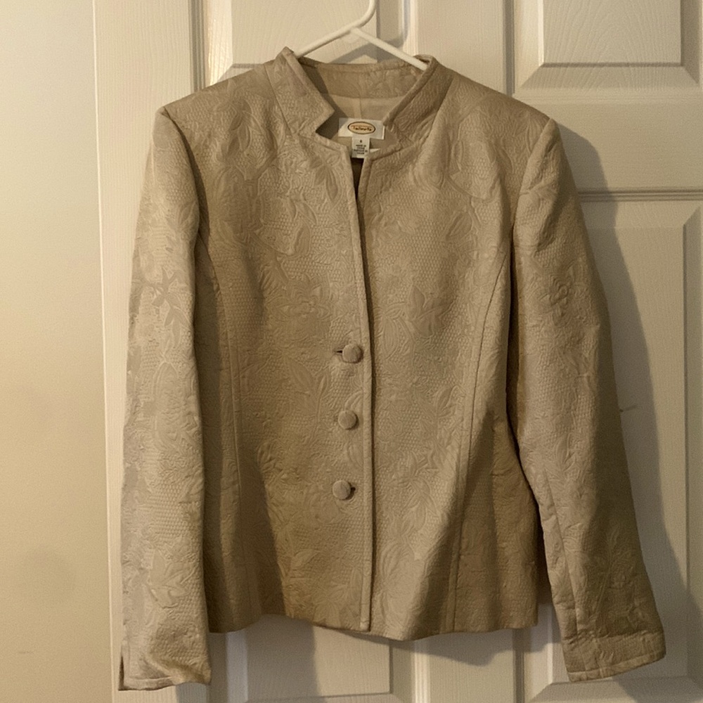 Talbots Vintage Tan Floral Textured Blazer Jacket Size 6